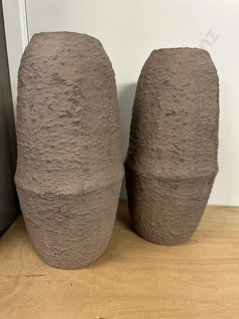 Pair Of Luna Vases Textured Chocolate 36x18cm. Image 1++