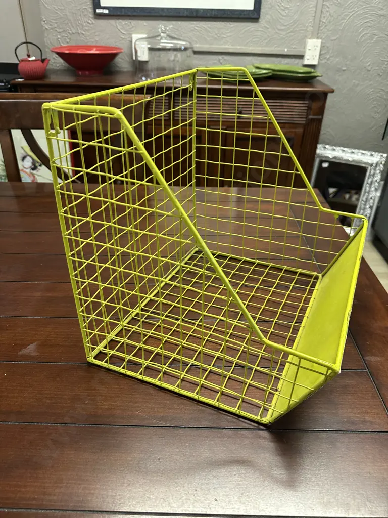 Collectable Wall Hung Wire Storage Basket Featuring Repurposed License Plate From1982 "Americas Dairyland" Image 1++