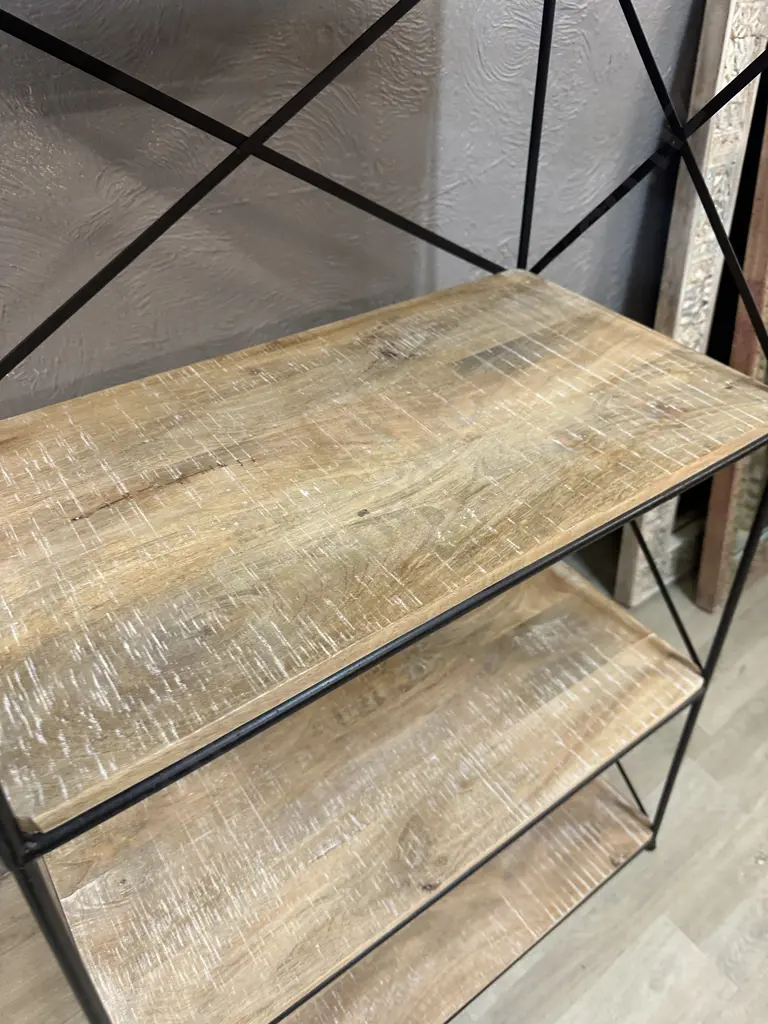 Industrial Black Steel & Wood Angled Shelf Unit. H172 W67 / 86 D37.5cm Image 1++