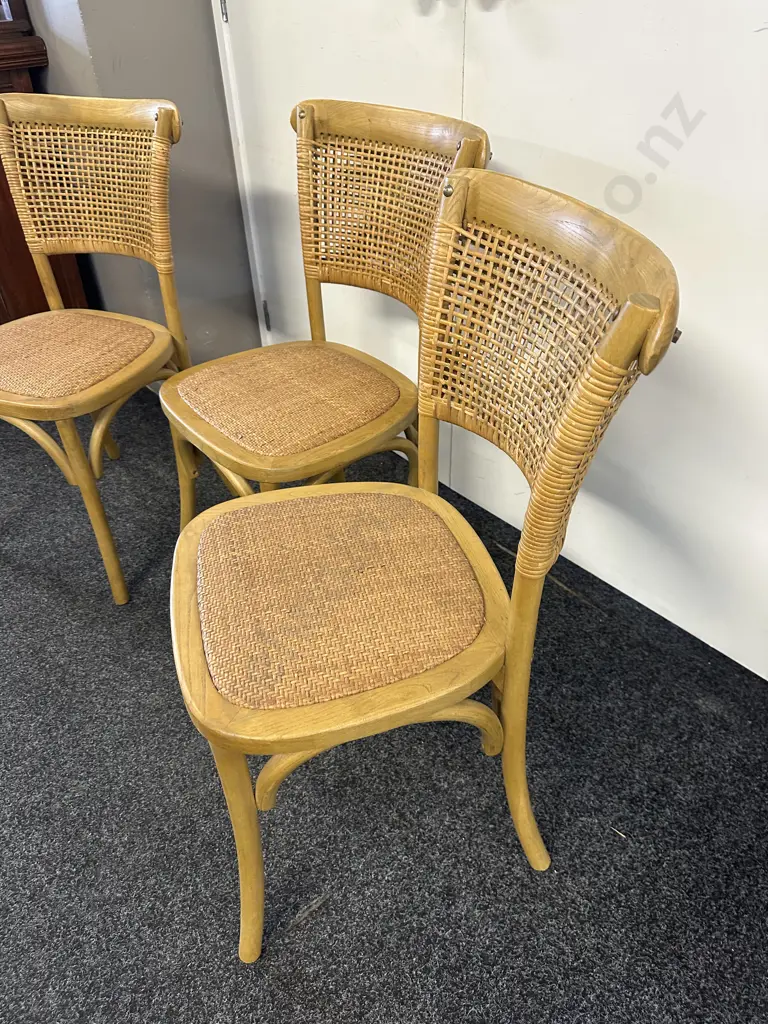 Rattan Weaved Oak Dining Chairs x3 Image 1++