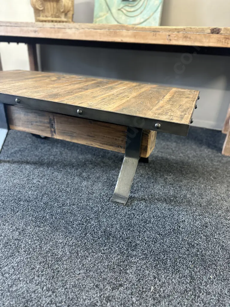 Heavy Wood & Steel X-Leg Coffee Table. H46 W132 D71cm Image 1++