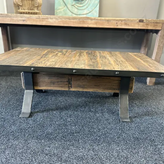 Heavy Wood & Steel X-Leg Coffee Table. H46 W132 D71cm
