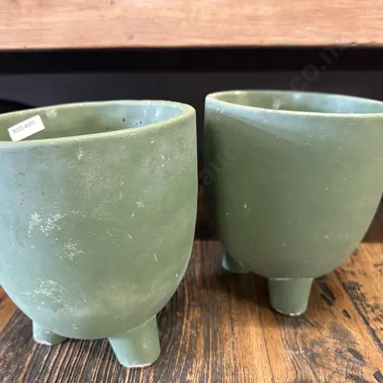 Pair of Sage Footed Planters. 19 x 16.5cm