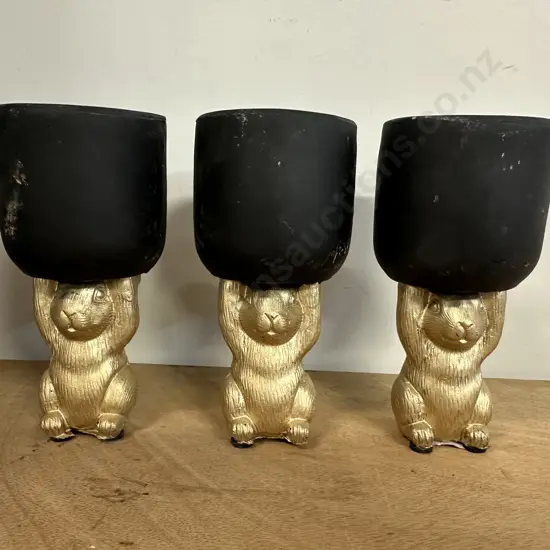 Golden Rabbit Pedestal Planters x3