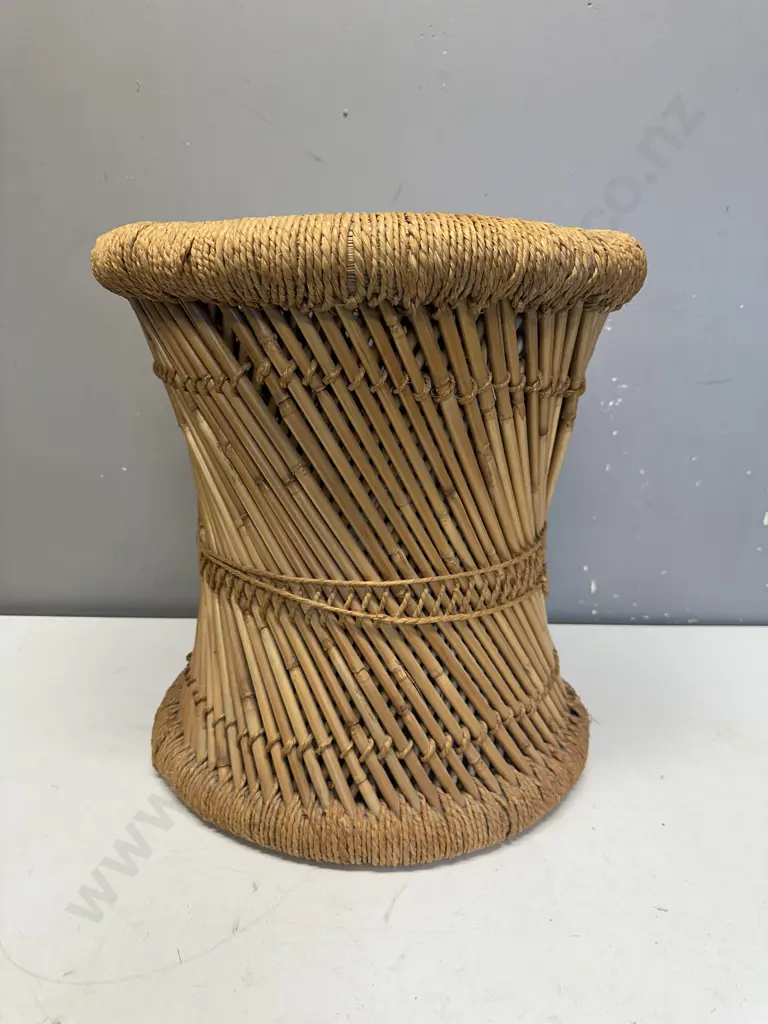 Vintage Hand Woven Bamboo Side Table H40cm. Image 1++