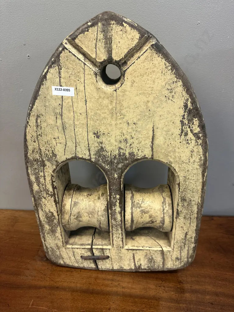 Vintage Wooden Ships Rigging Pulley. 47 x 30cm Image 1++