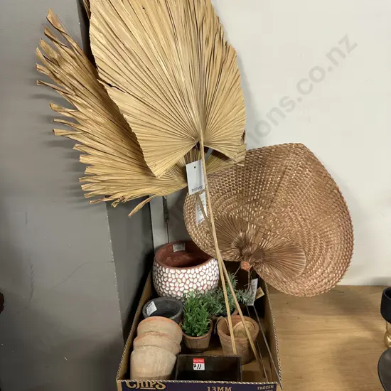 Assorted Planters, Faux Plants & Decorative Leaves