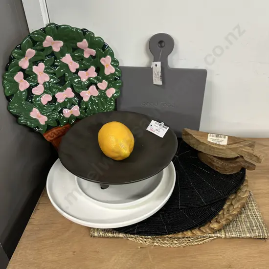 Selection Of Kitchen Items Including Placemats, Cement Cutting Board Etc