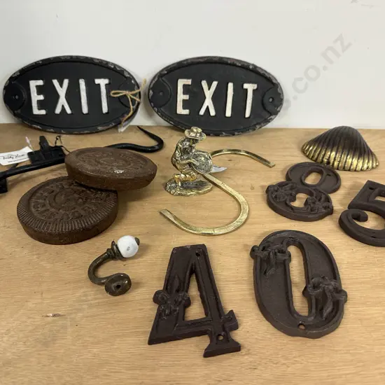 Selection Of Cast Iron Exit Signs, Numbers Etc