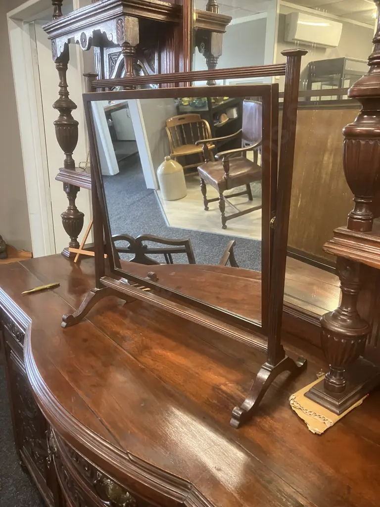 Antique Georgian Mahogany Toilet Mirror. H65 W59 D27.5cm Image 1++