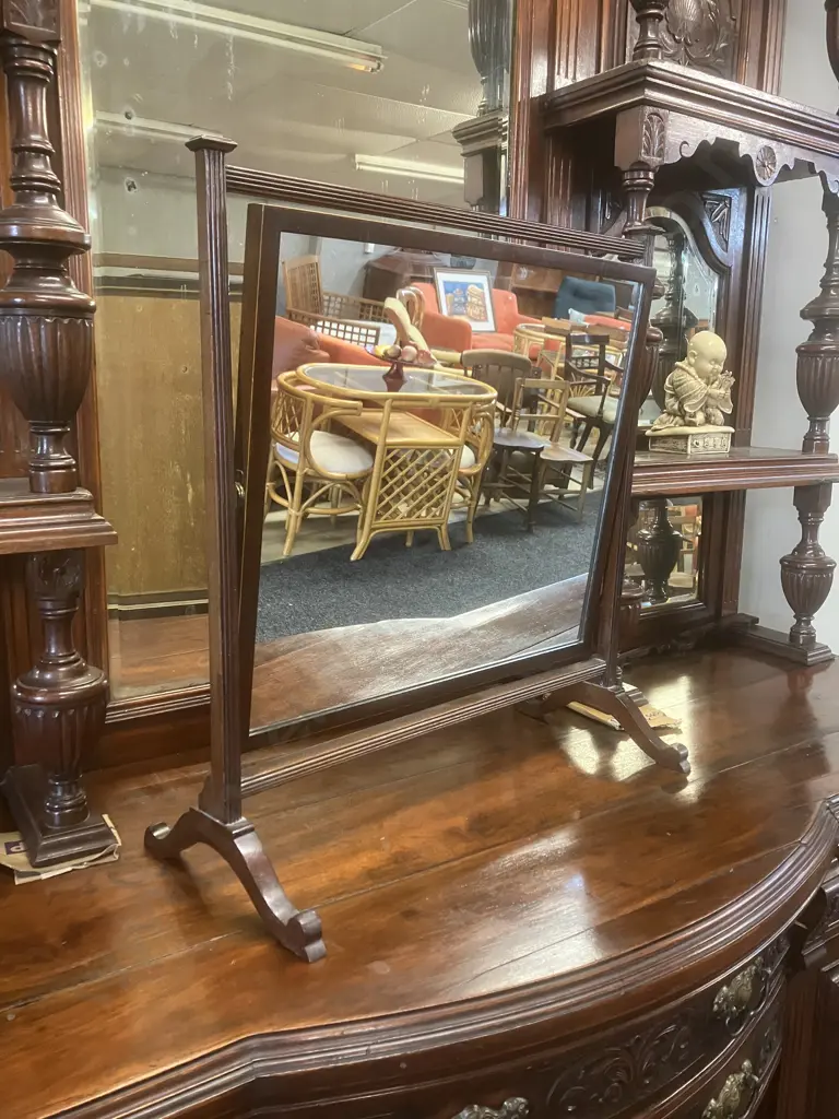 Antique Georgian Mahogany Toilet Mirror. H65 W59 D27.5cm Image 1++