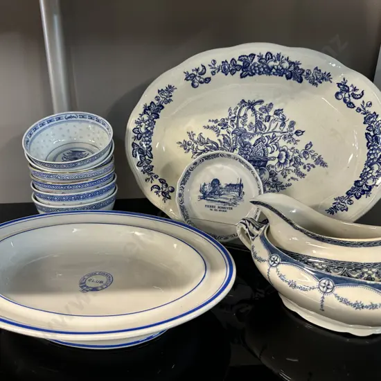 Selection Of Blue & White China Items Including Serving Dishes, Bowls Etc