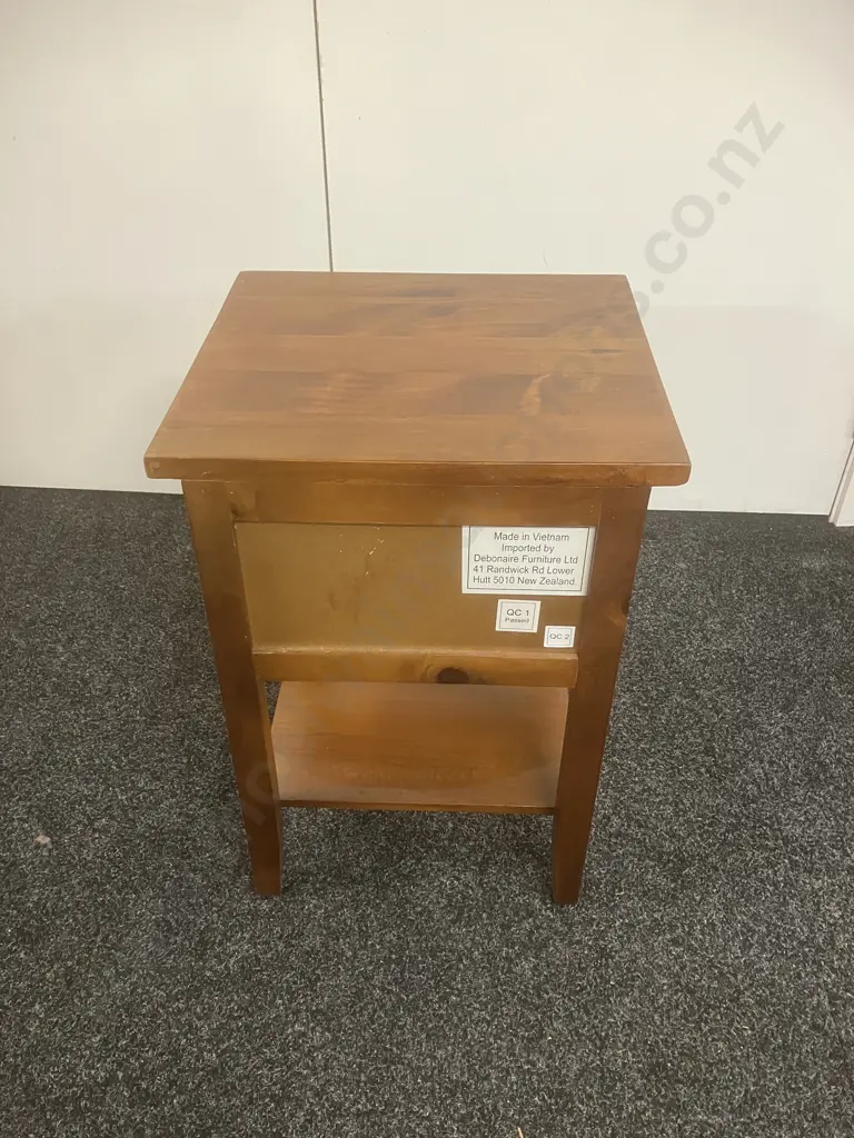 Wooden Single Drawer Bedside With Lower Shelf, Black Ring Handle. H56.5 W40 D37cm Image 1++