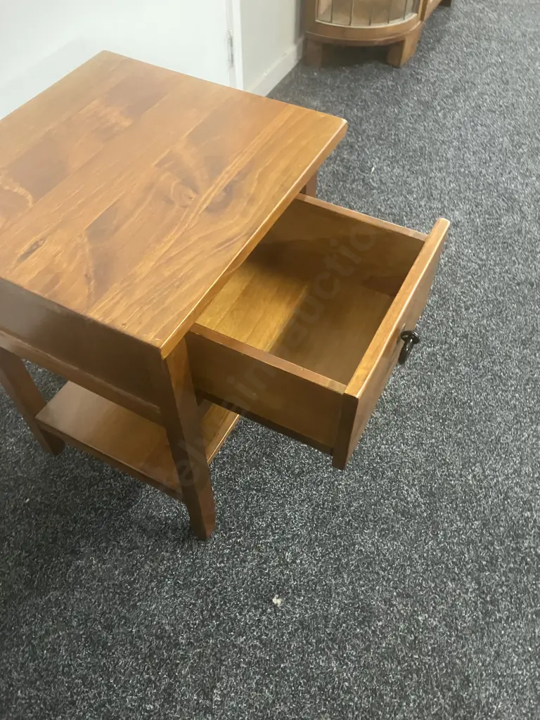 Wooden Single Drawer Bedside With Lower Shelf, Black Ring Handle. H56.5 W40 D37cm Image 1++
