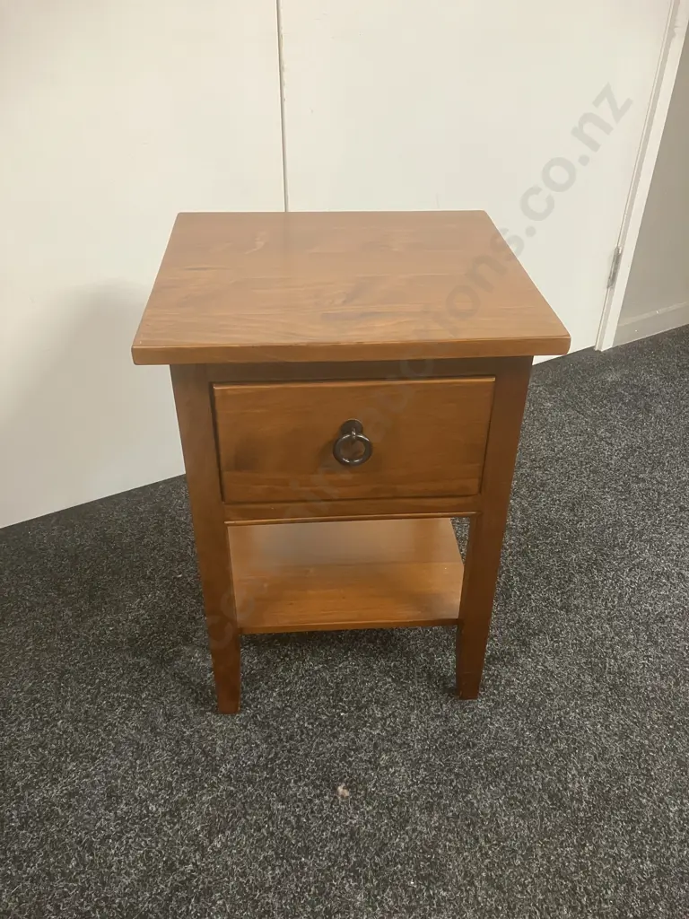 Wooden Single Drawer Bedside With Lower Shelf, Black Ring Handle. H56.5 W40 D37cm Image 1++