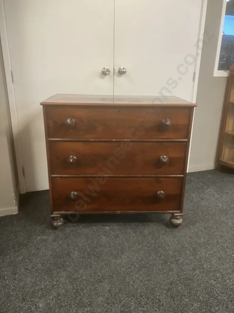 Antique Edwardian Mahogany Chest of 3 Drawers. H89 W94 D52cm Image 1++