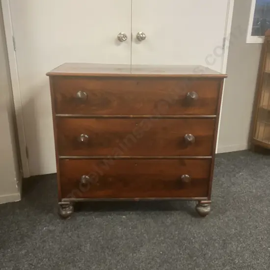 Antique Edwardian Mahogany Chest of 3 Drawers. H89 W94 D52cm