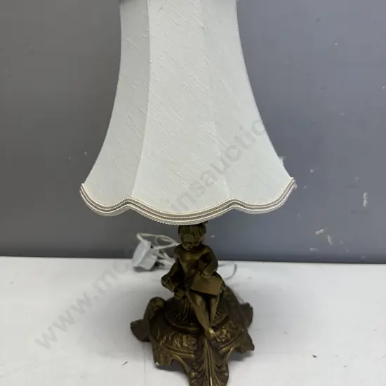 Vintage Table Lamp Gilt Cherub Detail With Cream Shade