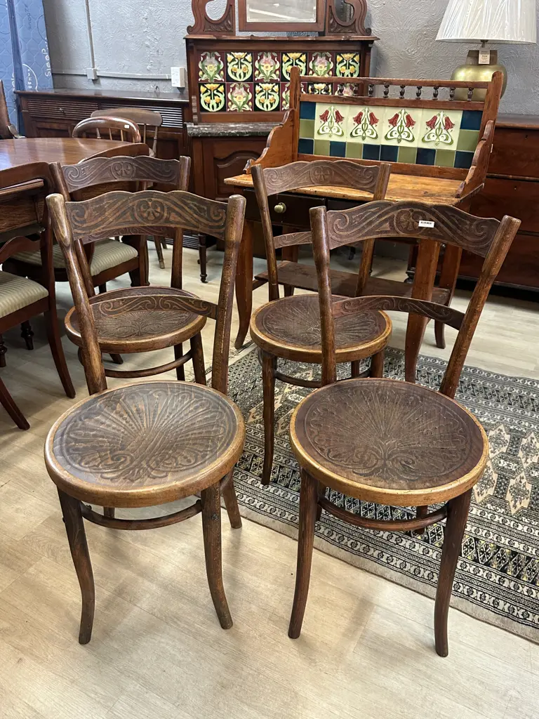 Set Of Four Art Nouveau Bistro Bentwood Chairs Image 1++