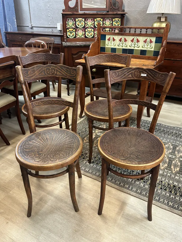 Set Of Four Art Nouveau Bistro Bentwood Chairs Image 1++