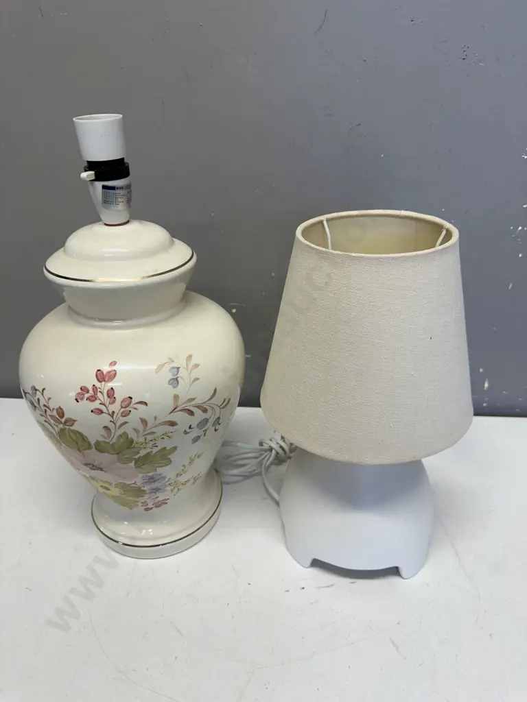 Table Lamp Cream With Cream Shade & Floral Ceramic Table Lamp Base Image 1++