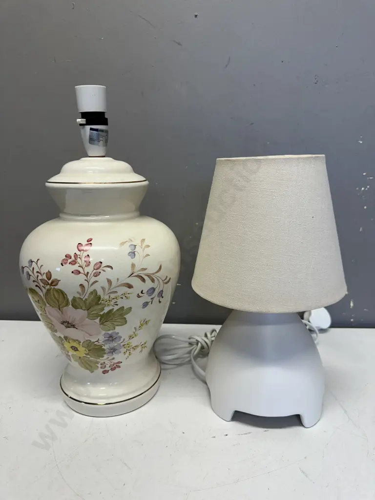 Table Lamp Cream With Cream Shade & Floral Ceramic Table Lamp Base Image 1++