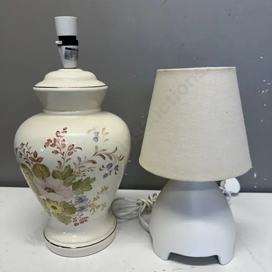 Table Lamp Cream With Cream Shade & Floral Ceramic Table Lamp Base