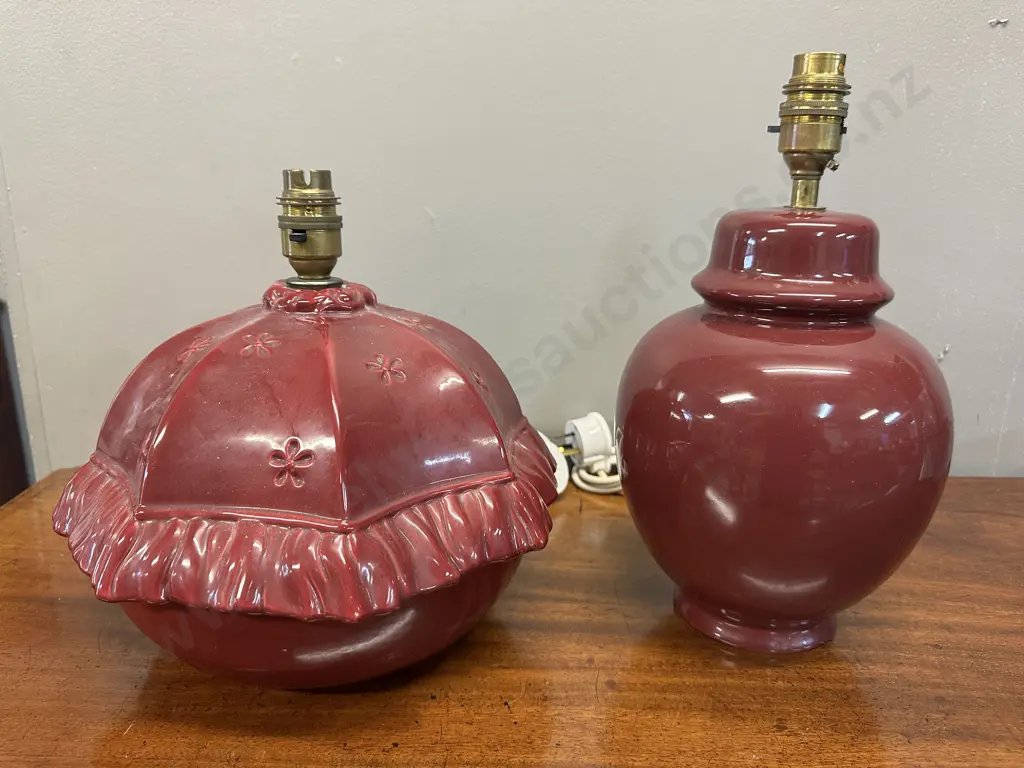 Vintage Burgundy Ceramic Table Lamp Bases Image 1++