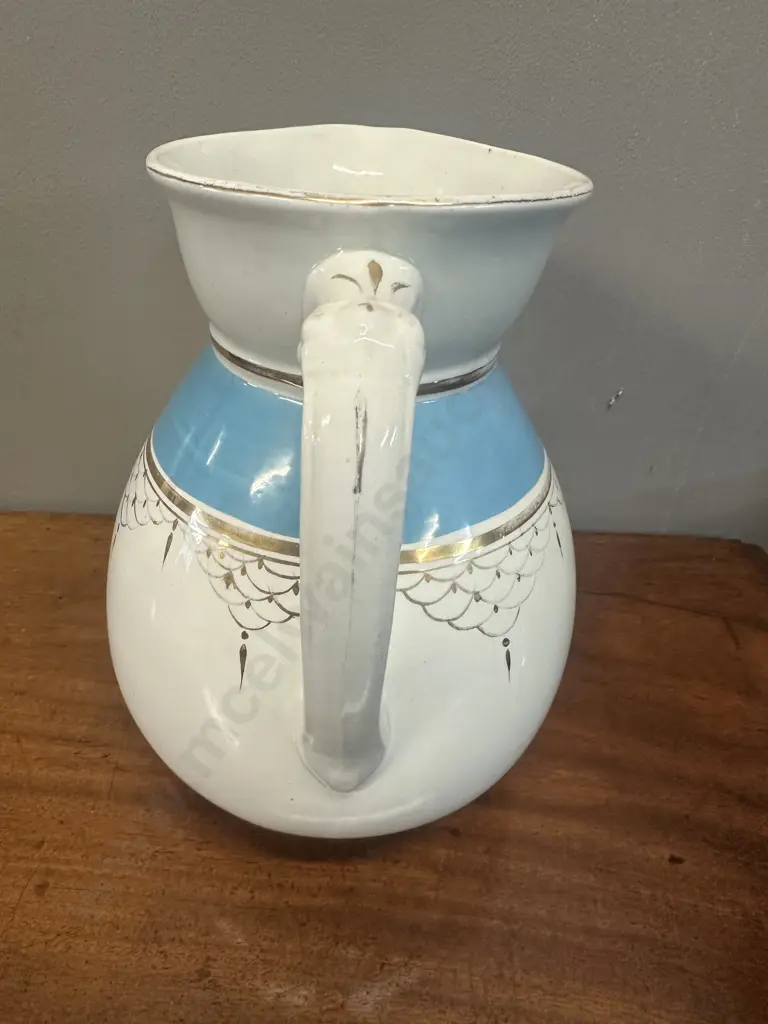 Vintage Cream/Blue Pitcher With Gold Gilded Accents Image 1++