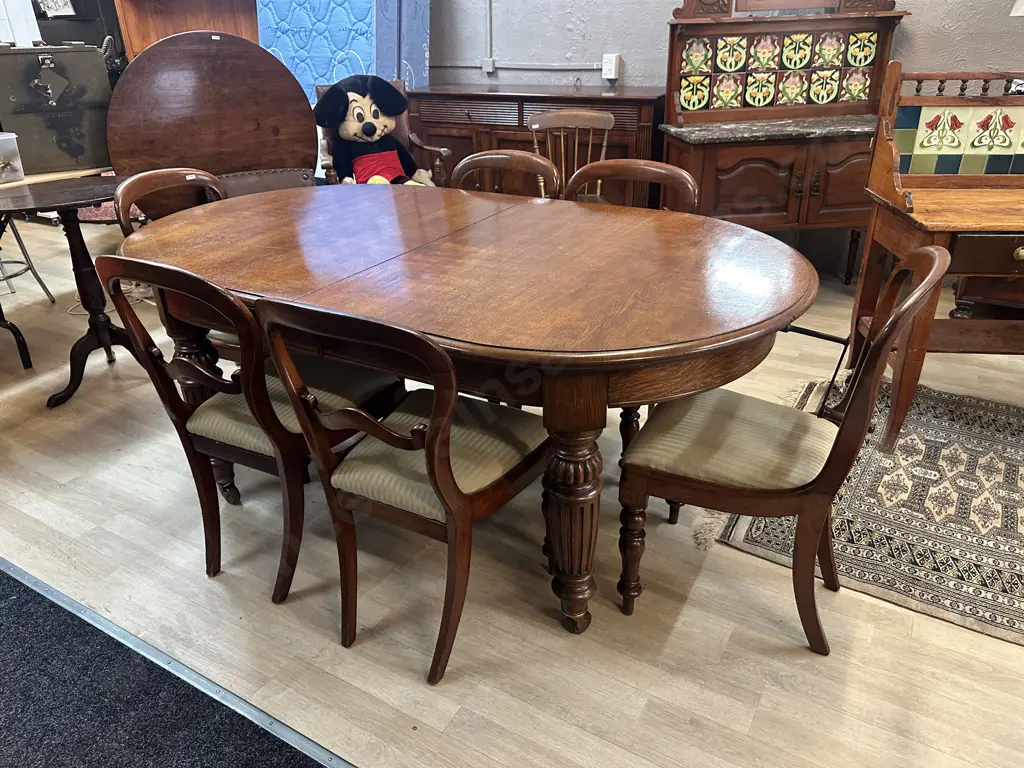 Oak Crank Extension Table With 3 Leaves, Set of 6 Dining Side Chairs Image 1++