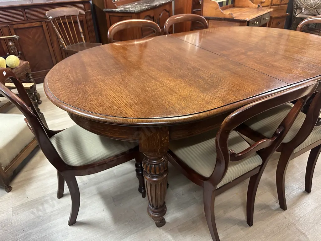 Oak Crank Extension Table With 3 Leaves, Set of 6 Dining Side Chairs Image 1++