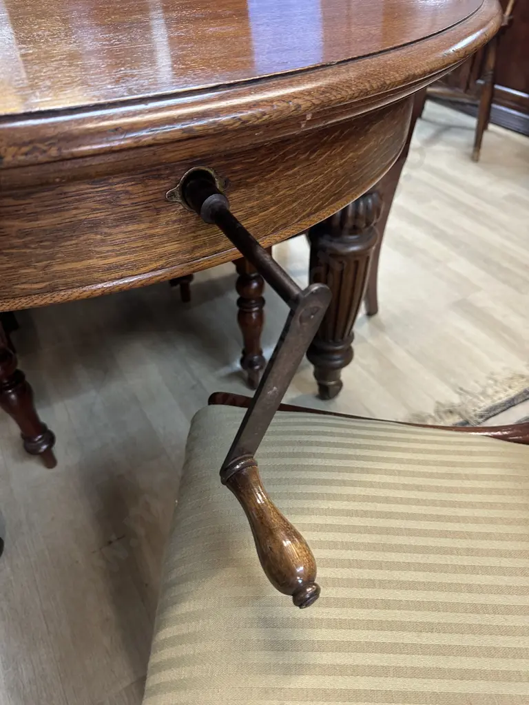 Oak Crank Extension Table With 3 Leaves, Set of 6 Dining Side Chairs Image 1++