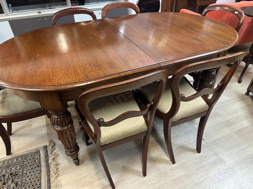 Oak Crank Extension Table With 3 Leaves, Set of 6 Dining Side Chairs Image 1++