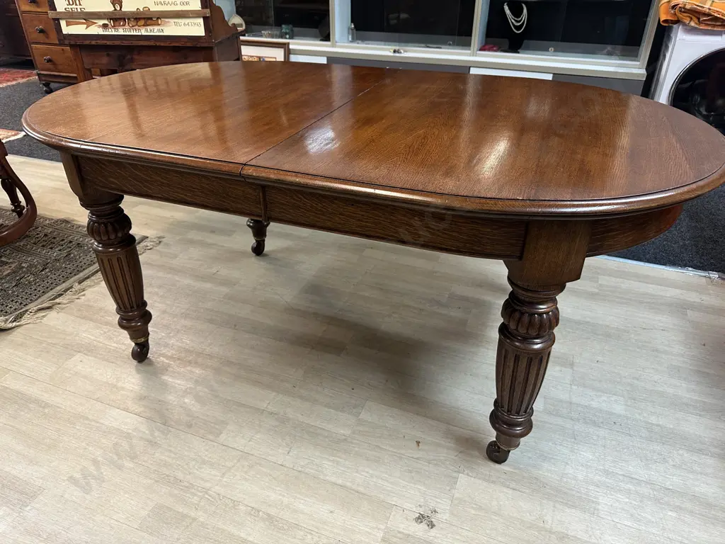 Oak Crank Extension Table With 3 Leaves, Set of 6 Dining Side Chairs Image 1++