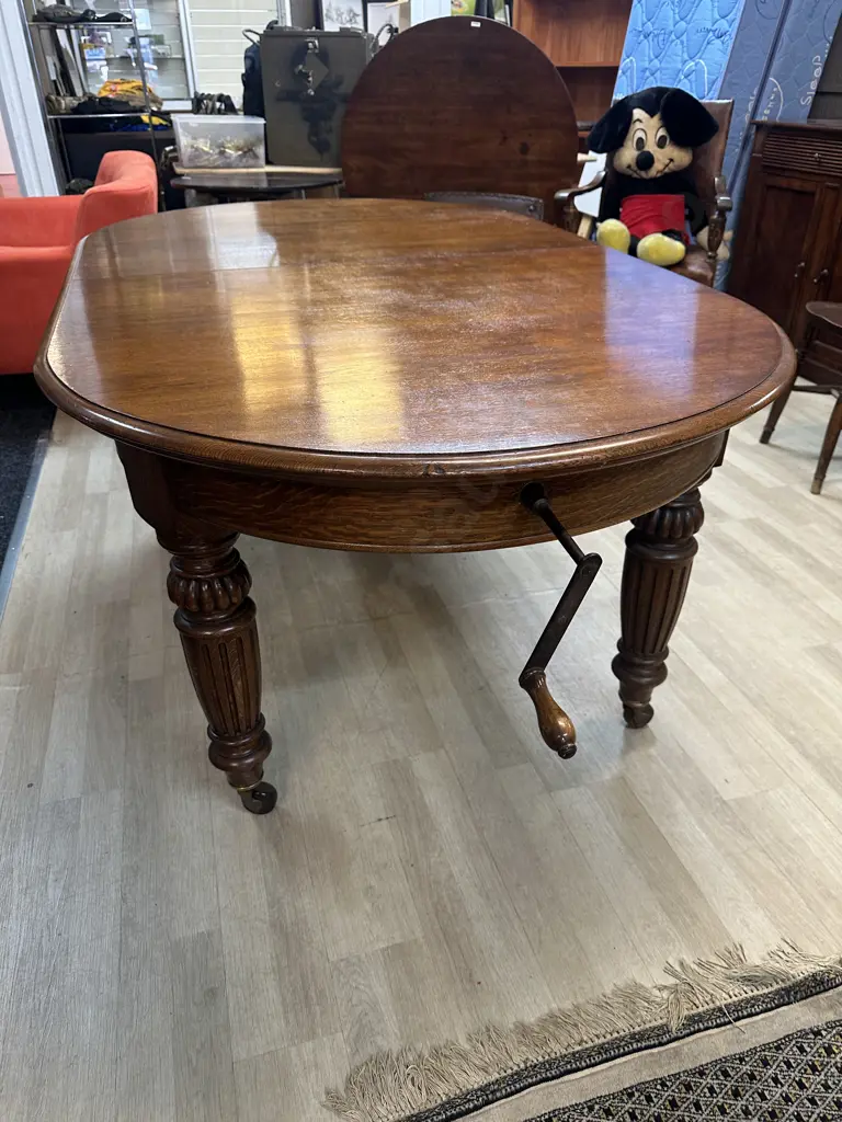 Oak Crank Extension Table With 3 Leaves, Set of 6 Dining Side Chairs Image 1++