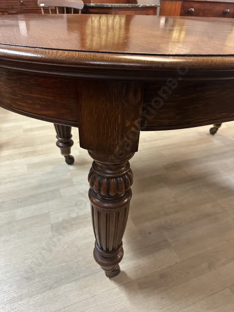 Oak Crank Extension Table With 3 Leaves, Set of 6 Dining Side Chairs Image 1++