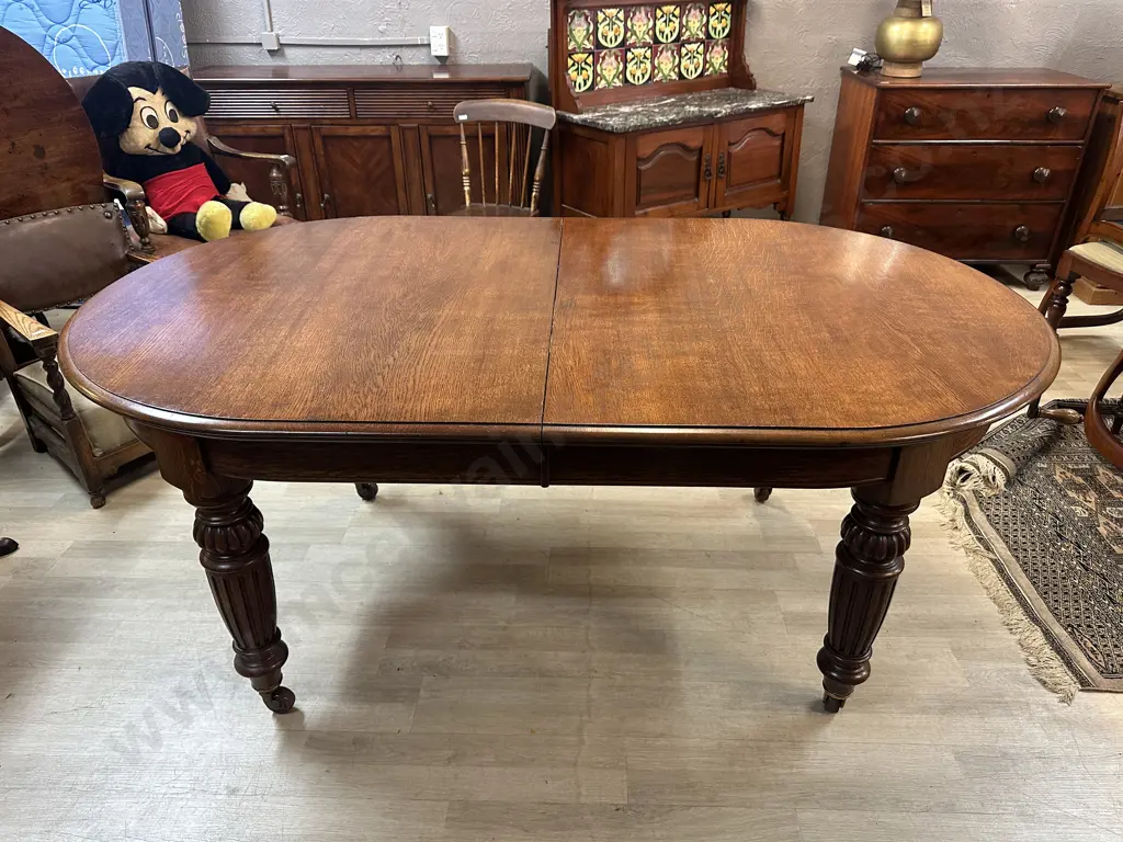 Oak Crank Extension Table With 3 Leaves, Set of 6 Dining Side Chairs Image 1++