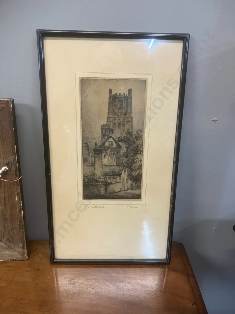 Small Oil On Canvas Still Life Painting In Original Gilded Frame & Ely Cathedral Normill Print #1821 Image 1++