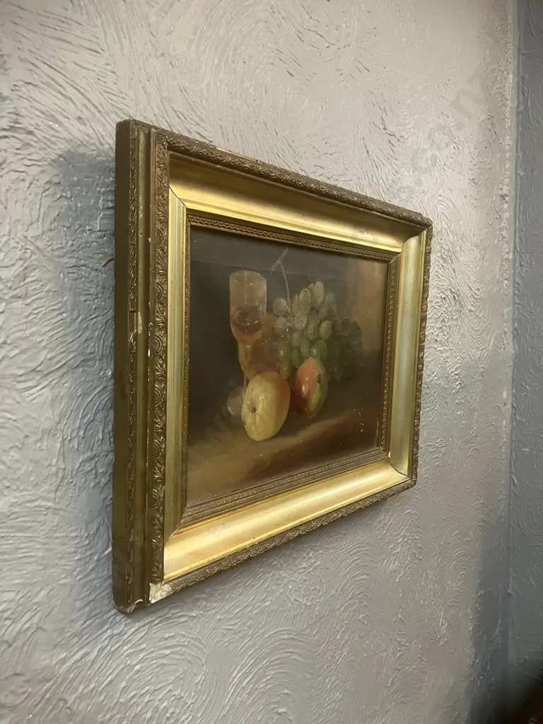 Small Oil On Canvas Still Life Painting In Original Gilded Frame & Ely Cathedral Normill Print #1821 Image 1++