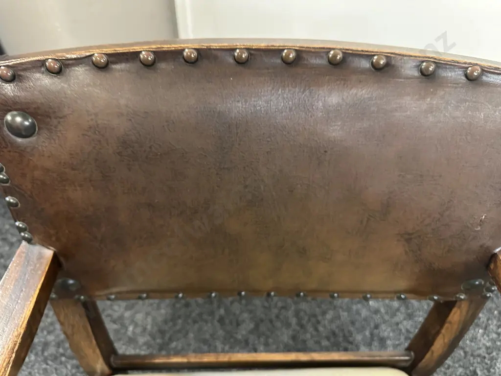 Oak Low Fireside Chair, Leather Back, Barley Twist Supports Image 1++