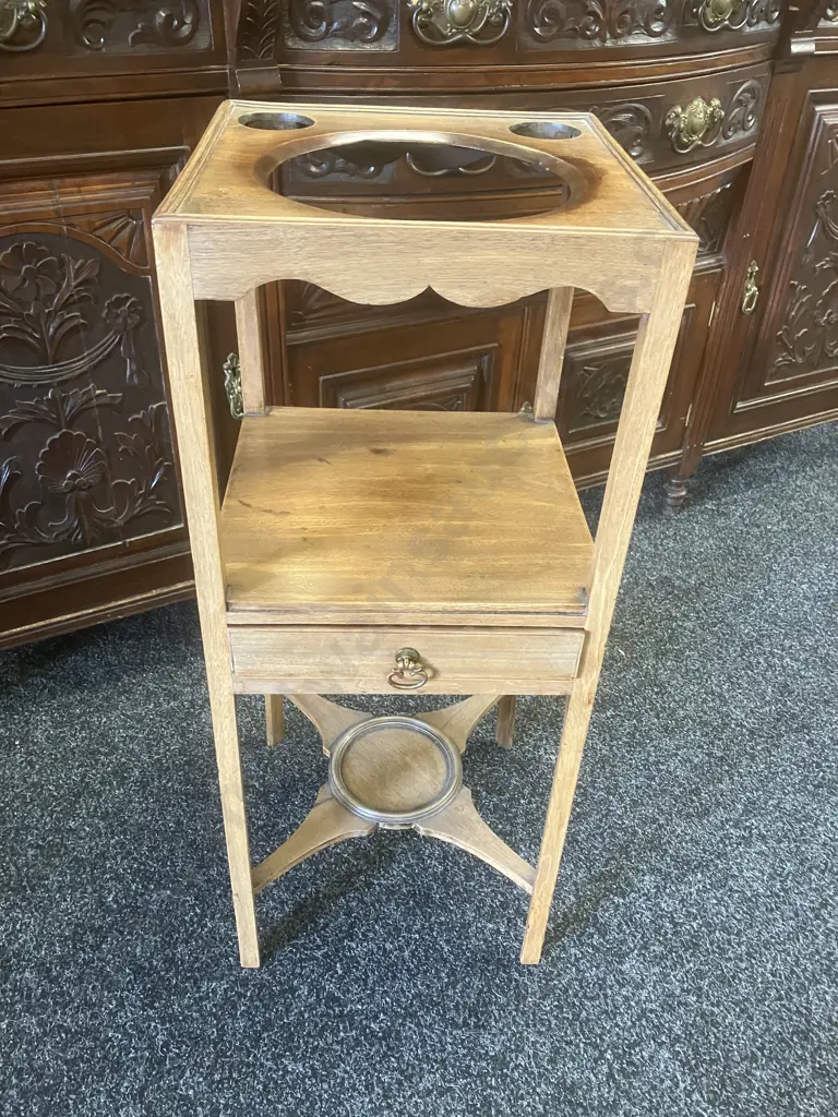 Antique English Georgian Mahogany Washstand Bedside Table. H76 W30.5 D30cm Image 1++