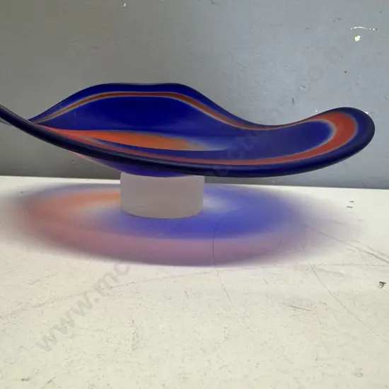 De Flute Rotorua New Zealand Art Glass Bowl Wave Form In Vibrant Colours Of Orange & Blue