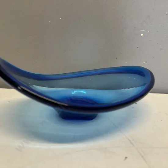 Mid Century Modern Blue Asymmetrical Art Glass Bowl H10.5,W27,D20cm.