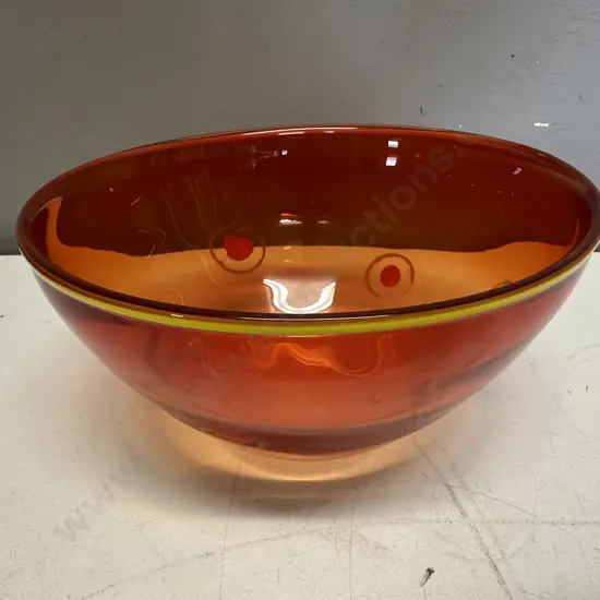 Linda Over 2000 Art Glass Orange & Red Detail Bowl H9,Dia18cm.