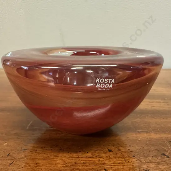 Kosta Boda Swirl Design Candle Holder Orange/Red Swirls H6.5, Dia11cm.