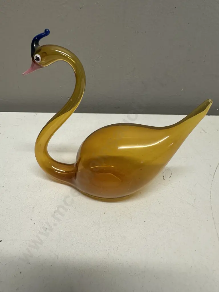 Hand Blown Amber Coloured Glass Swan Figurine Image 1++