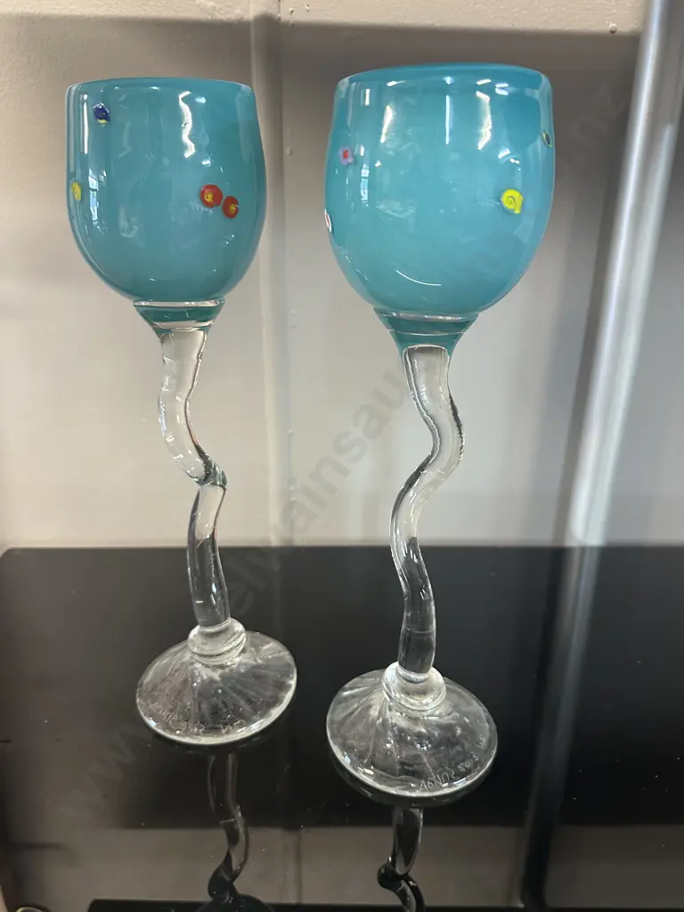 Pair Of Signed Venus 2003 Wonky Wine Glasses Image 1++