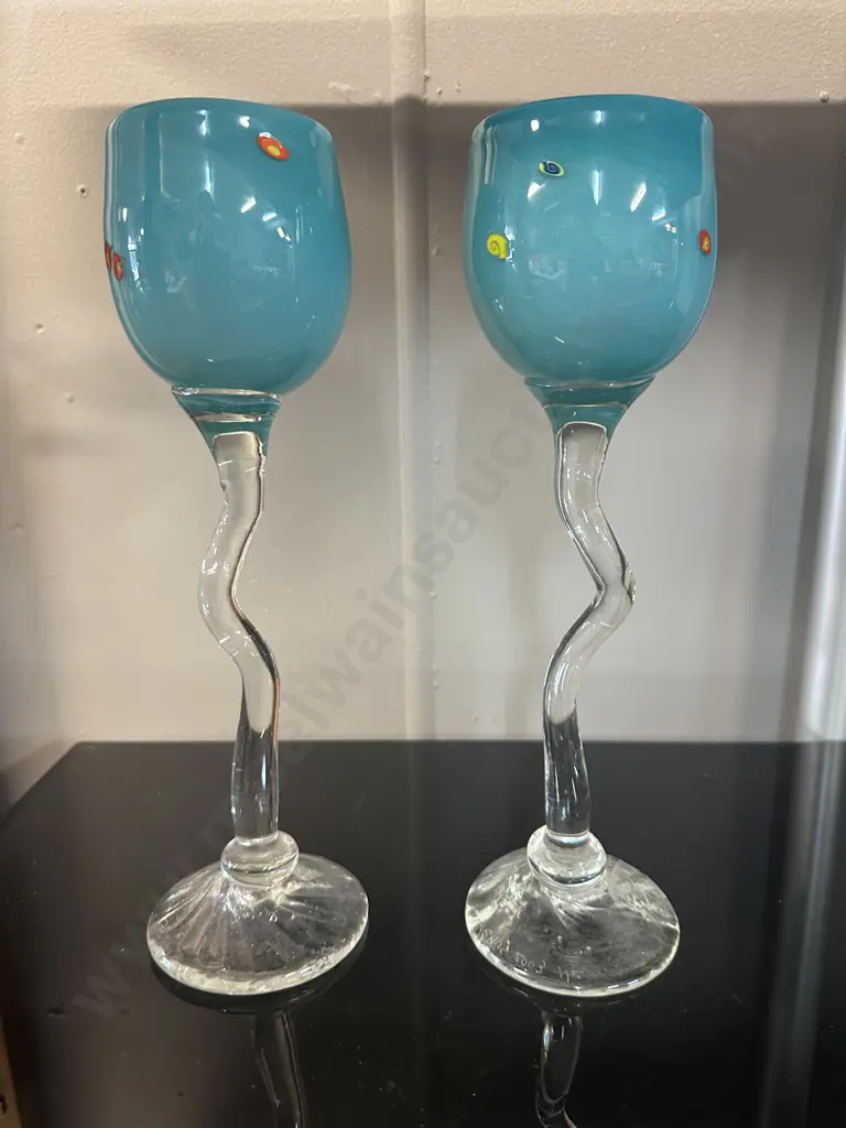 Pair Of Signed Venus 2003 Wonky Wine Glasses Image 1++