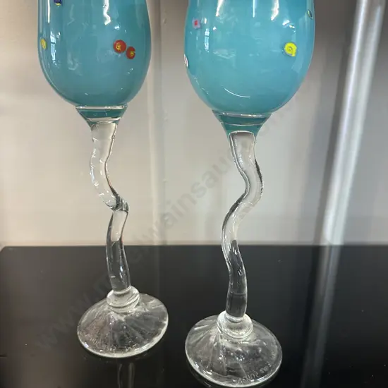 Pair Of Signed Venus 2003 Wonky Wine Glasses