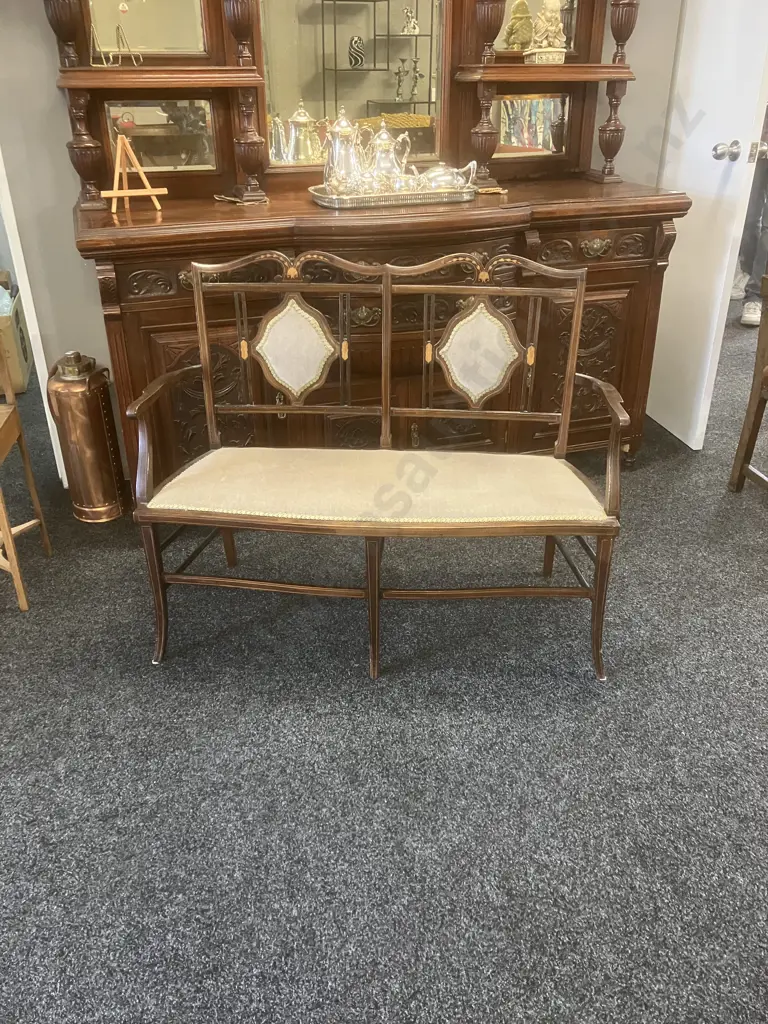 Antique Edwardian Mahogany Inlaid Sofa. H90 W112 D52cm Image 1++